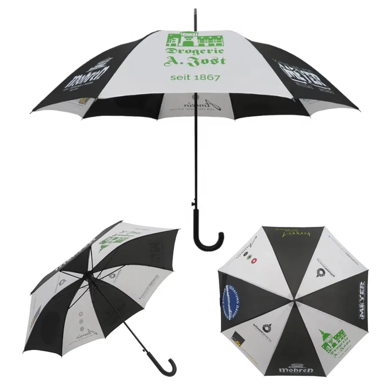 Paris City Eiffel Tower Custom Design Sublimation RPET Printed Windproof Straight Umbrella Personalized Promotion Gift UV Sun