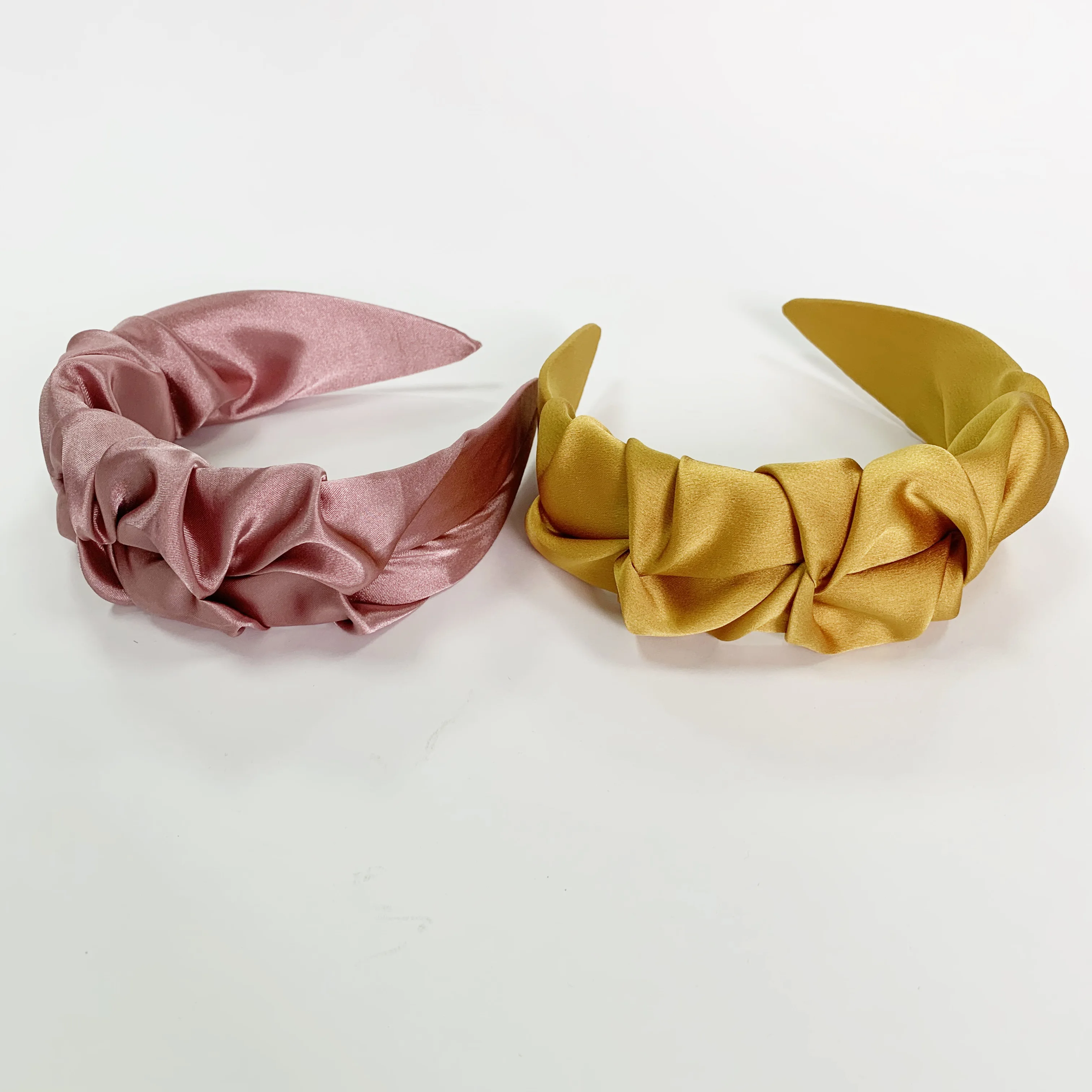 Factory Custom Design Good Quality Hairband Women 2021 Popular Pleated Flowers Shape Pink Wide Satin Silk Headband for