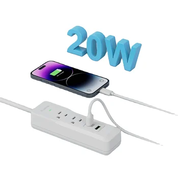 USB C Ports Fast Charge PD 20W  NEMA 5-15R American Type Extension Cord 13A 125 Voltage USB Power Strip