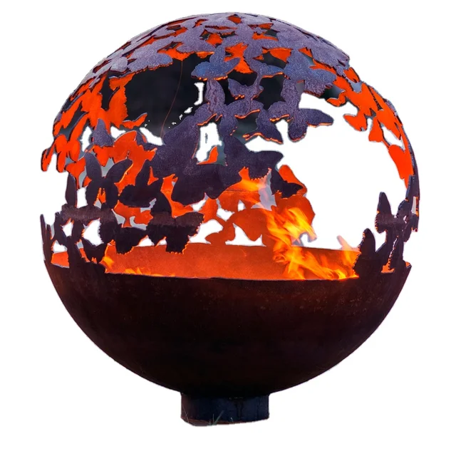 Wood Burning Fire Pit Sphere with Customizable Pattern, Factory Direct Laser Cut Outdoor Metal Fire Pit Sphere with Rustic Style