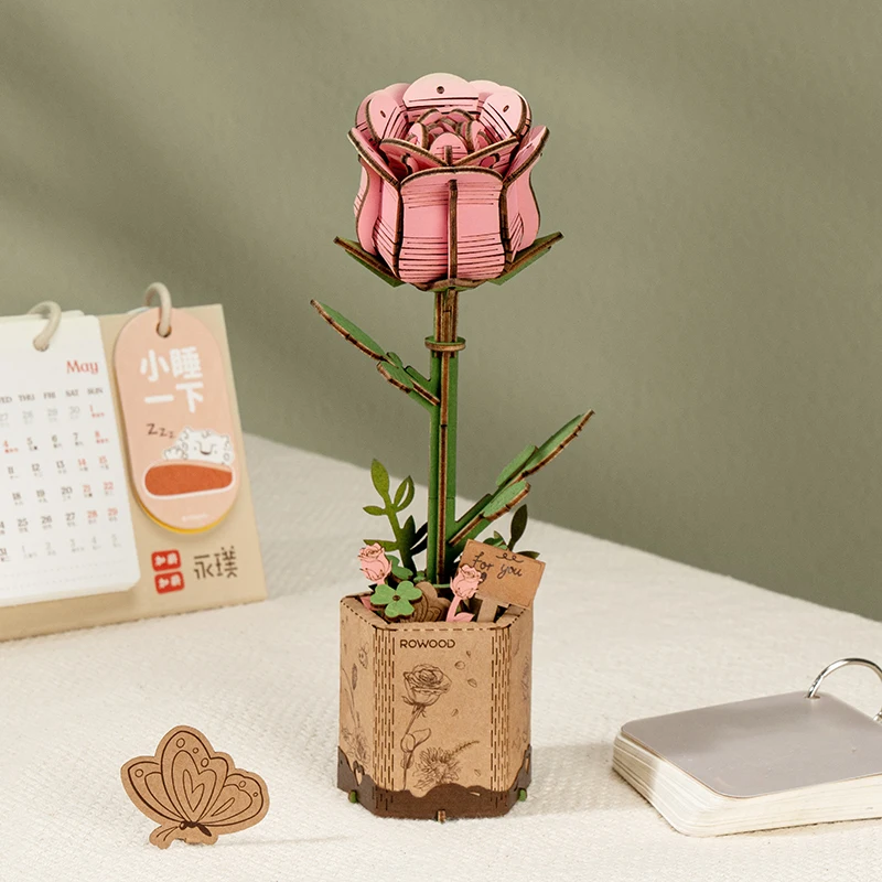 Robotime Rolife Pink Rose Flower Model - DIY 3D Puzzle