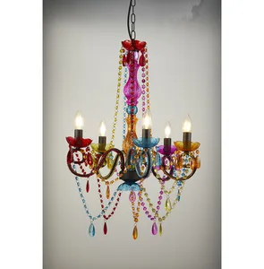 Turkish Mosaic Hanging Lantern Pendant Lamp Decorative Morocco Multi-color Acrylic Candle Stick Chandelier Light