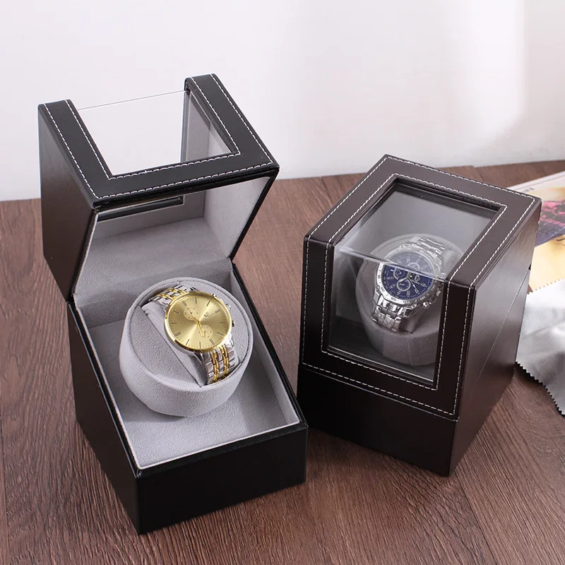 Custom Leather Transparent Window Watch Display Box Luxury Black Smart