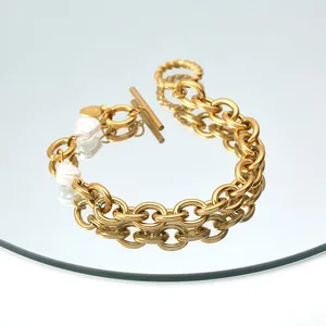 OEM 18K Gold Plated OT Buckle Simple Chain Bracelet Retro Female Pearl Jewelry Fashionable Wholesale Bangles for Women
