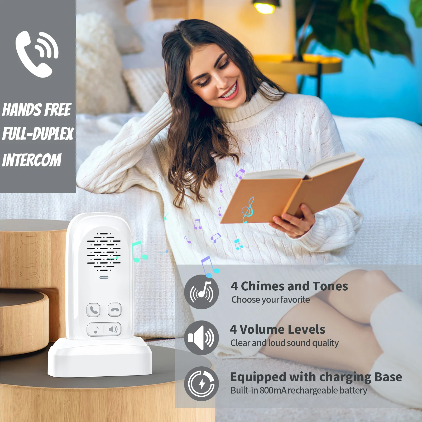 Wuloo Wireless Intercom Doorbell – 2640 Ft Range, Rechargeable, 3 Volume Levels, IPX55 Waterproof, 20 Chimes (1 Outdoor + 1 Indoor, Black)