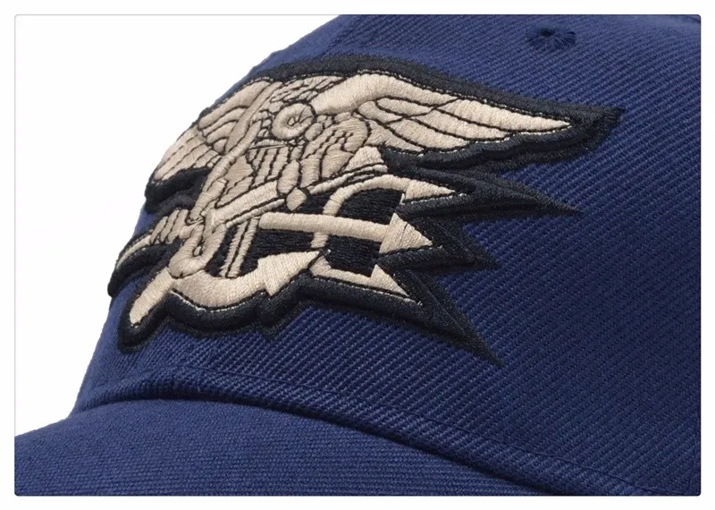 High Quality 6 Panel Plain Baseball Cap US Navy Seals Logo Trucker Hat for Men Black Common Fabric