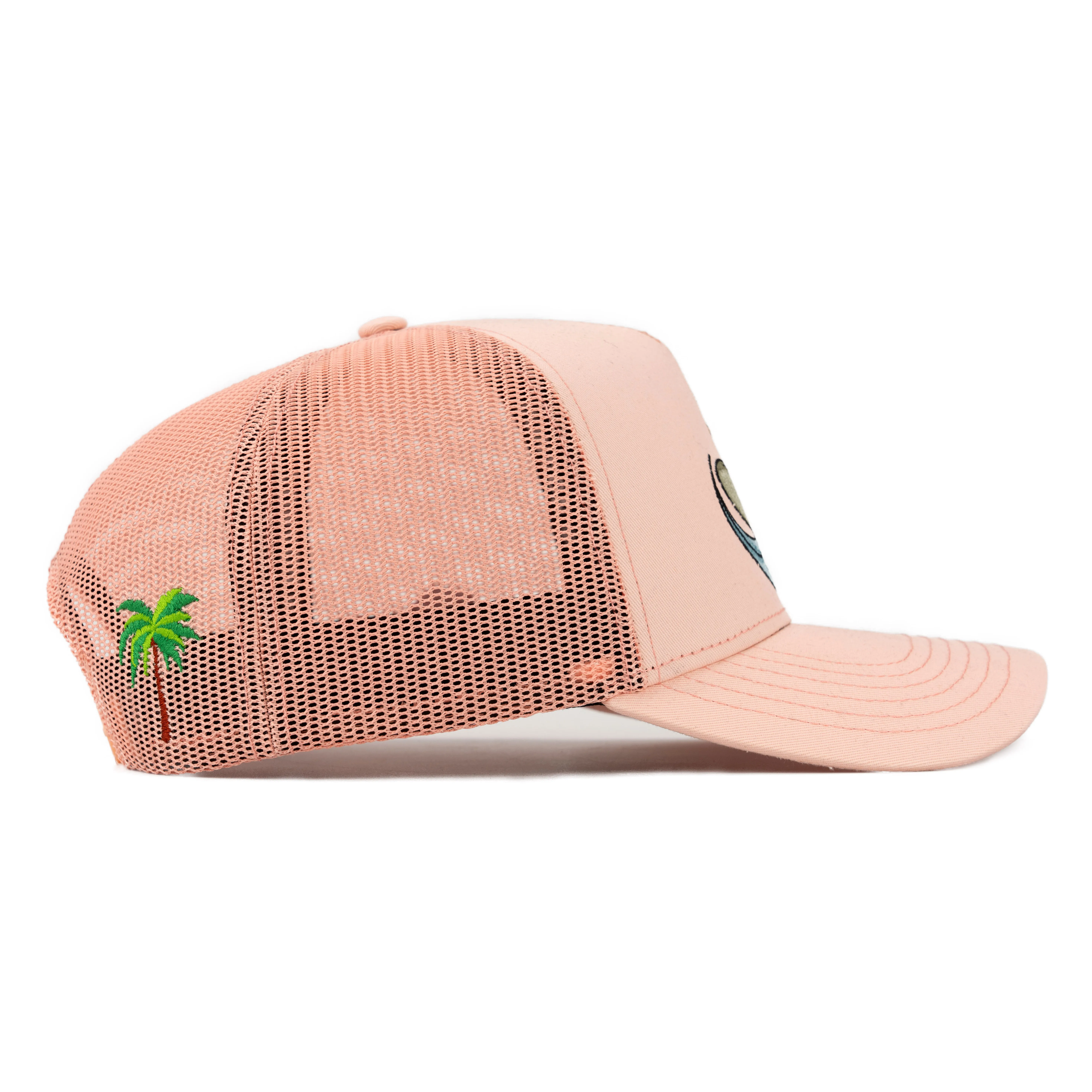 TCAP China Custom 5 Panel Cotton Fabric Cap Flat Embroidery Pink Trucker Hat