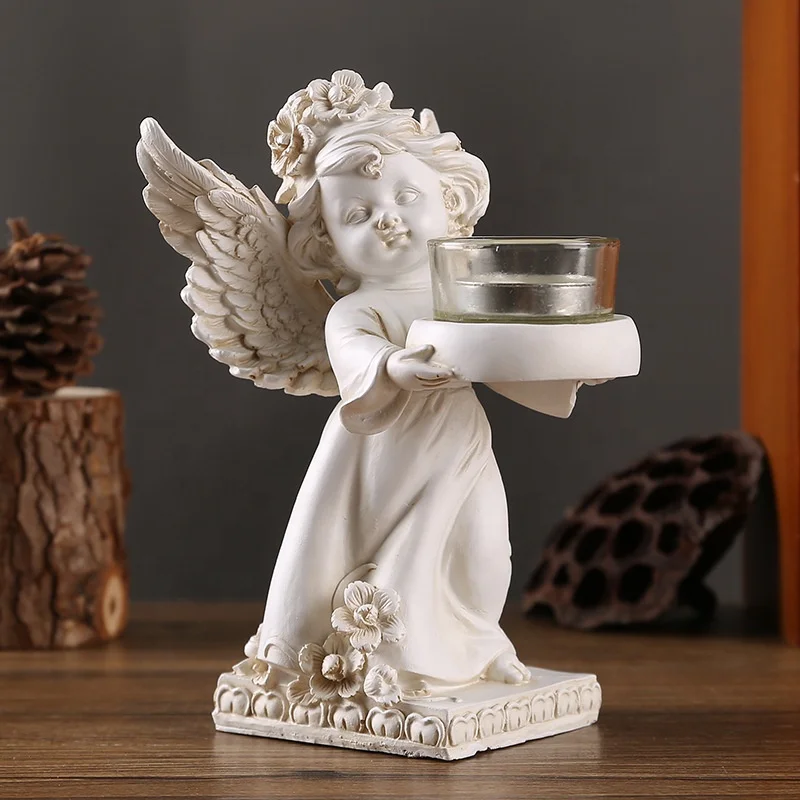 Indoor Baby Angel Statues with Tray - Resin Figurines