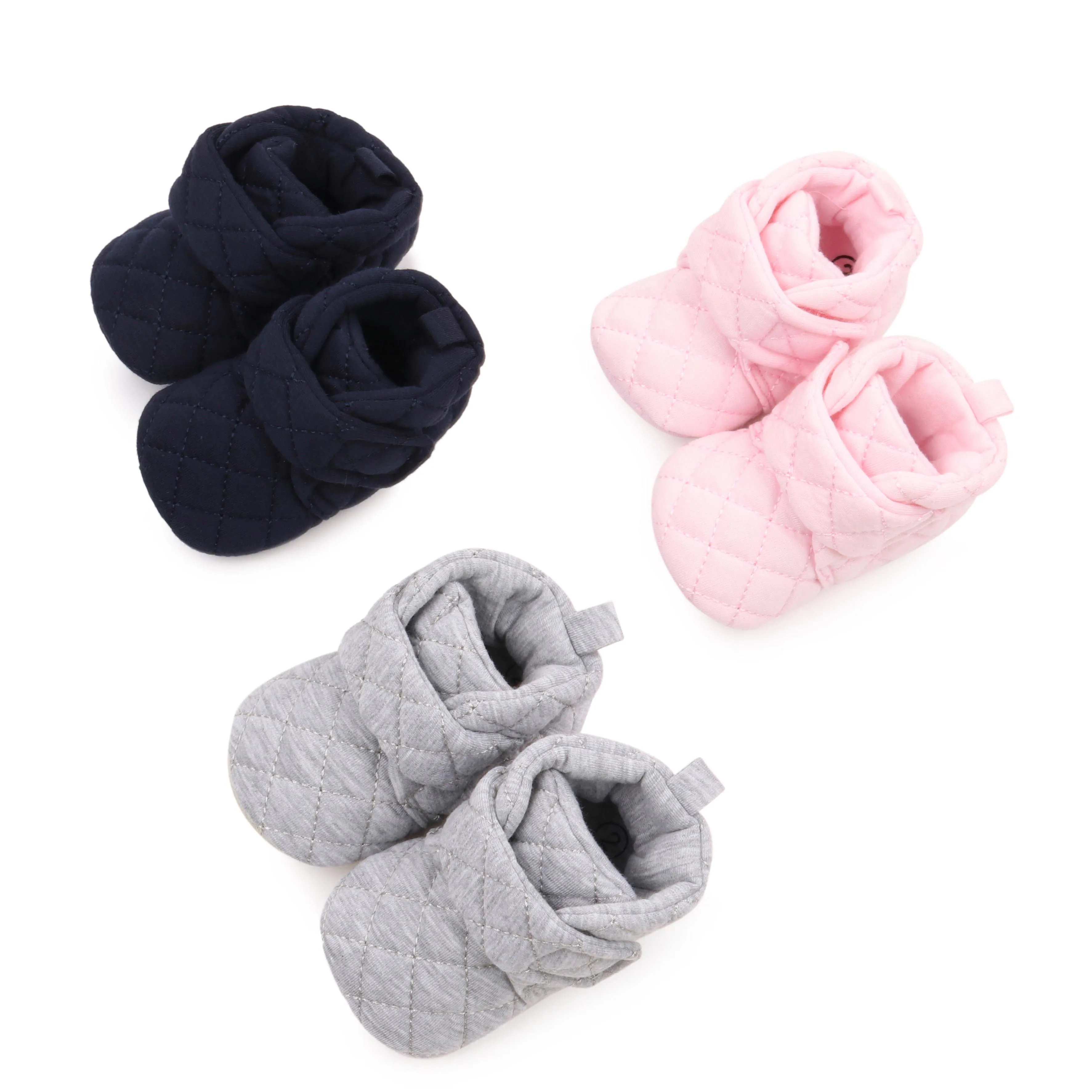 Autumn and Winter Newborn Baby Solid Color Diamond Pattern Warm Soft Sole Toddler Cotton Boots