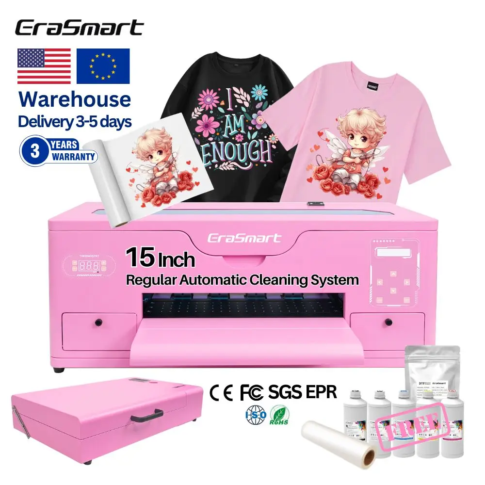 Imprimante Dtf Automatique Erasmart Rose A3 Avec Tête D'impression Xp600,38 Cm,42 Cm,Machine D'impression Par Transfert Thermique Sur Film Pet Pou