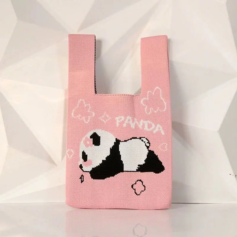 product small folding style multi use shopping tote bag custom cartoon patterns knitted fabric bag-11