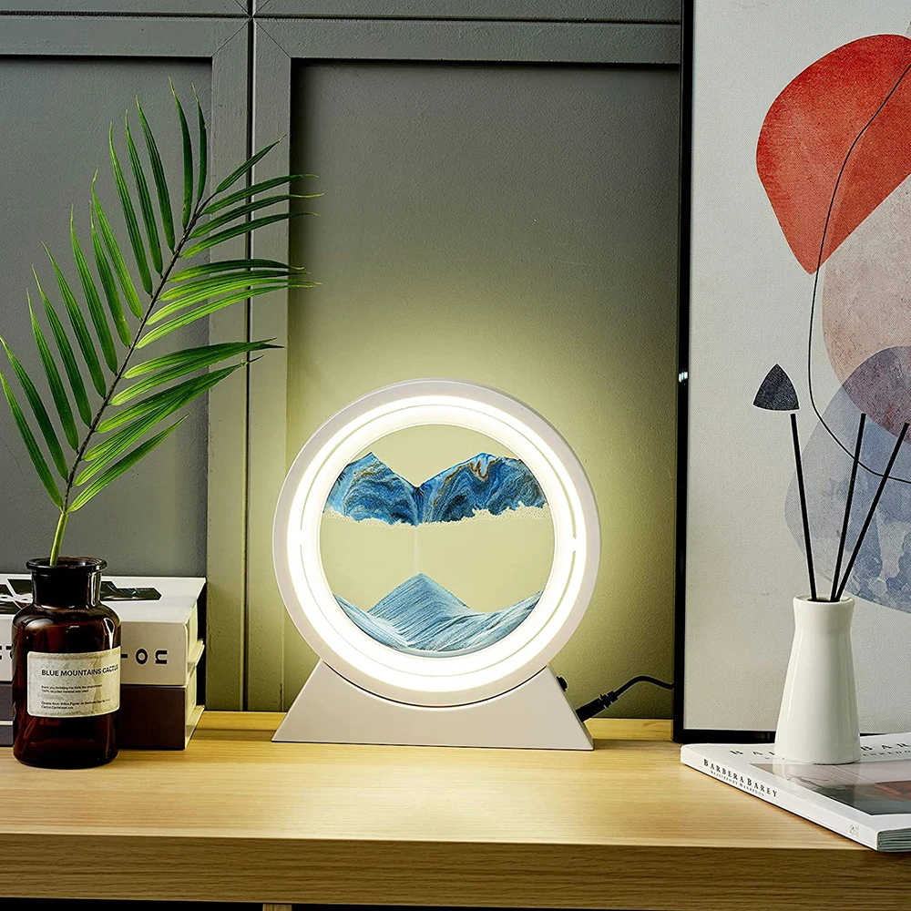 Hot New Colorful 360 Rotation Hourglass Quick Sand Bedside Table Light Remote Control USB Rechargeable LED 3D Quicksand Art Lamp
