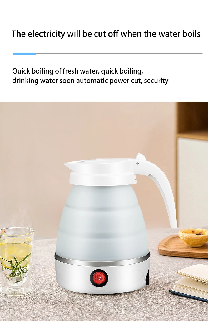 Foldable Portable Electric Water Kettle, Silicone and SUS 304, One-touch Water Boiling, Adjustable Temperature, Various Colors