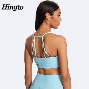 ODM Recycled Nylon Spandex Custom Training Pilates Bra Compression Yoga Workout Top Sports Bra Adjustable Thin Strap Sports Bra