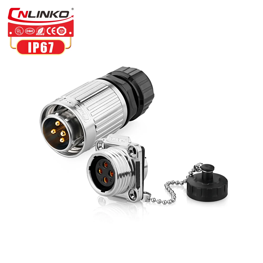 CNLINKO 4 Pin Power Connector Cable to Cable Plug w/ Receptacles Waterproof M20 