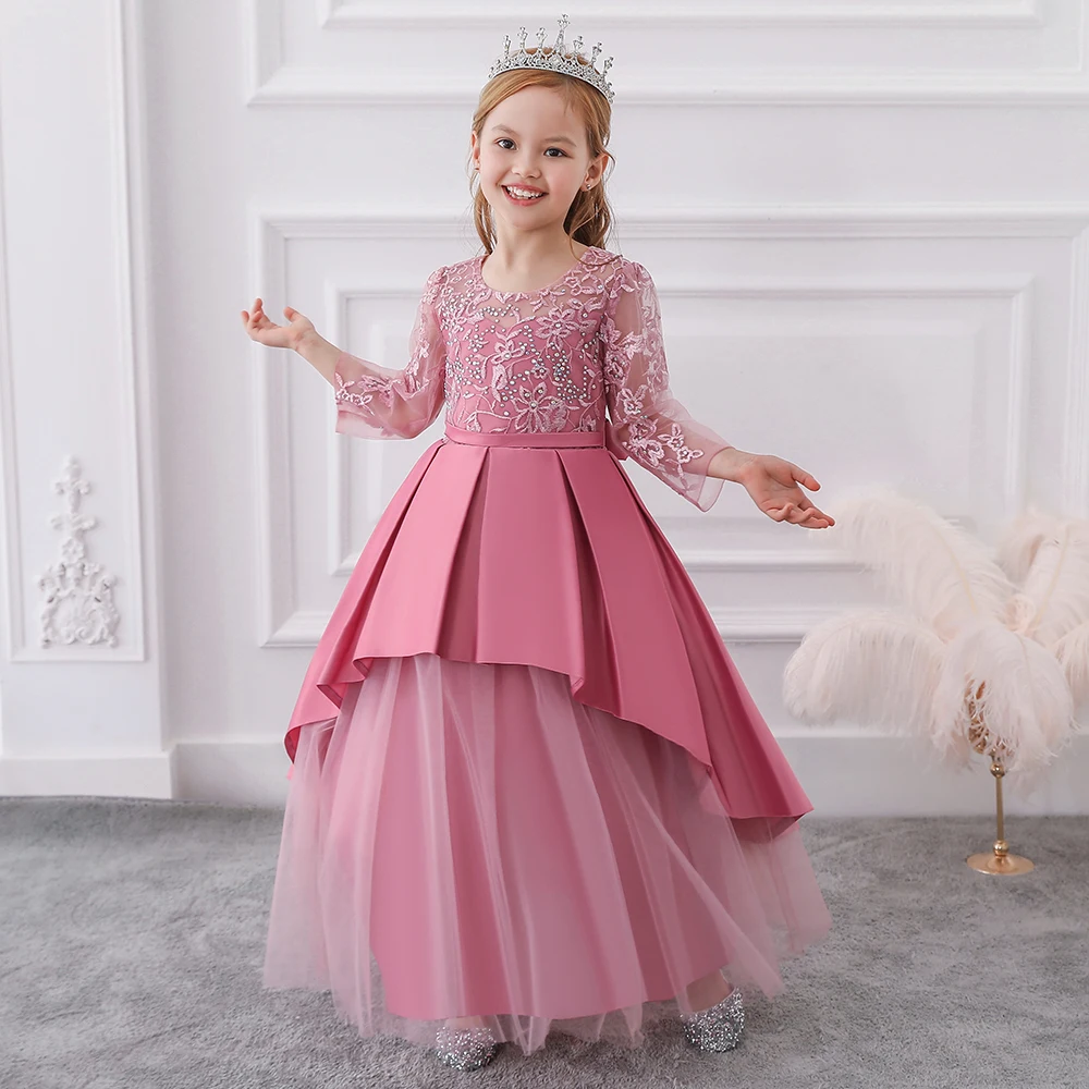 India Wholesale Lace Long Sleeves Summer Flower Girl Dress LP-233