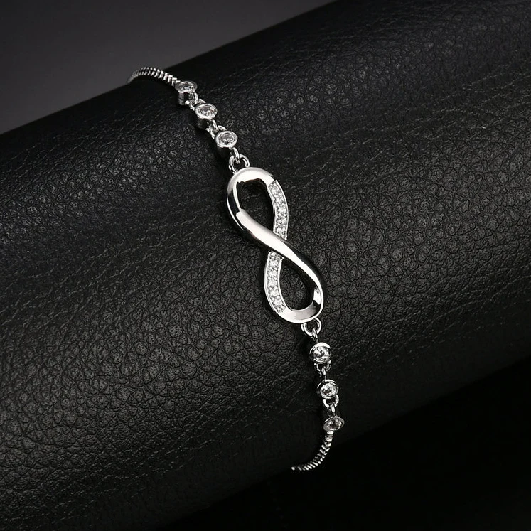 Fashion Clear Crystal Infinity Bracelets Adjustable Length Box Chain Bracelet