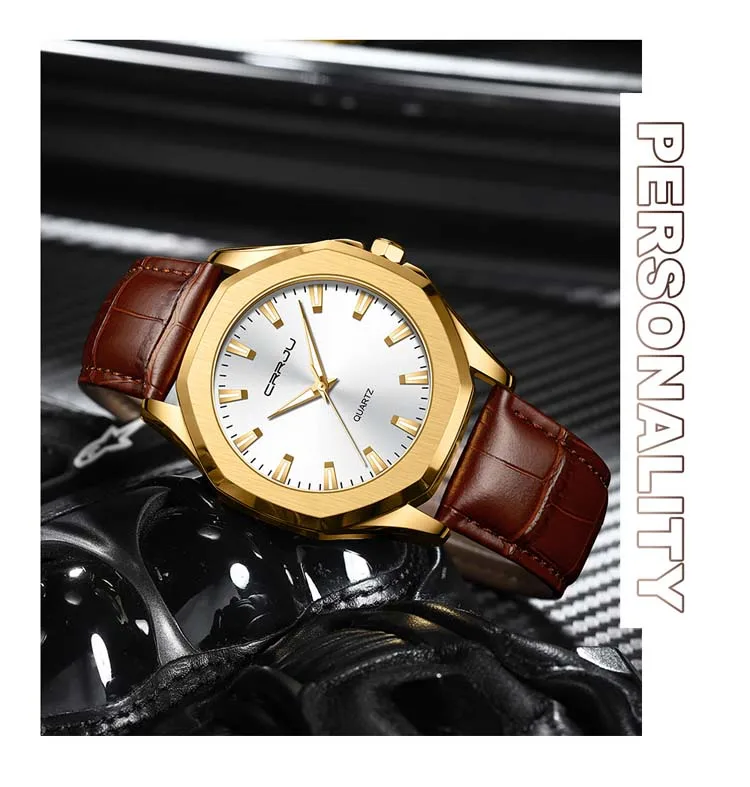 CRRJU 5015 Charming Classic Male Quartz Watch Latest Japan Movement Water Proof Luminous Vintage Business Watch Design