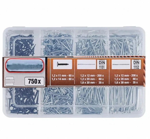 набор гвоздей FK с гладким стержнем, 750 шт., с обычными стальными гвоздями