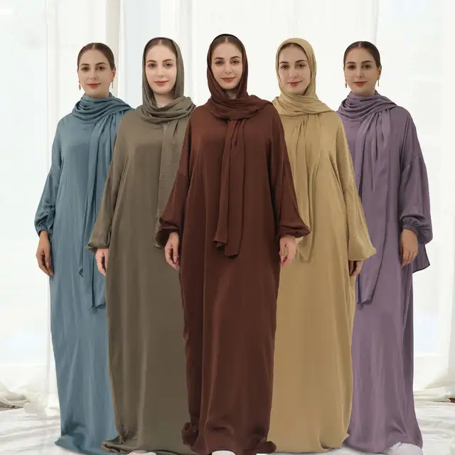 Custom Black Long Sleeve Dress with Pocket Satin Chiffon Polyester Islamic Clothing Abayas for Women Muslim
