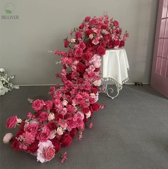 Wedding Arch Flowers Row Table Runner Centerpieces Silk Rose Flower Arrangements Decor For Reception Wedding Ceremony