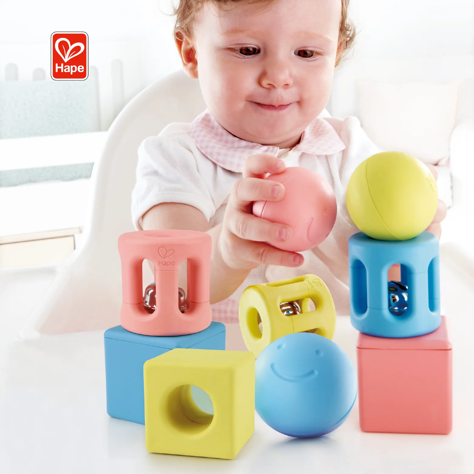 HAPE безопасный материал на рисовой основе Геометрическая погремушка коллекционная игрушка для 0 м +