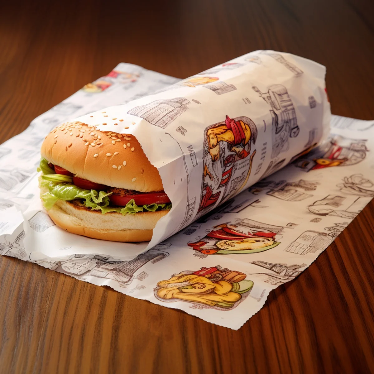 Coated Pulp Greaseproof Wrapping Paper Printed Burger Sandwich Packaging for Chemical Industry Single-Sided Pe Coating