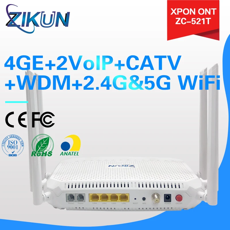 ZC-521T XPON 4GE 2POTS AC2100 WIFI 5 1CATV +WDM+AGC ONT Same as EG8247Q & EG8247W & EG8247W5-8T