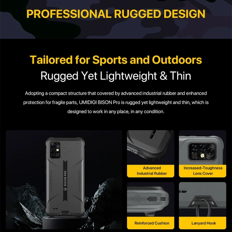 UMIDIGI BISON Pro 2021 Rugged Phone 4GB/8GB+128GB 6.3 inch 5000mAh Battery 48MP Triple Back Cameras Android 11.0