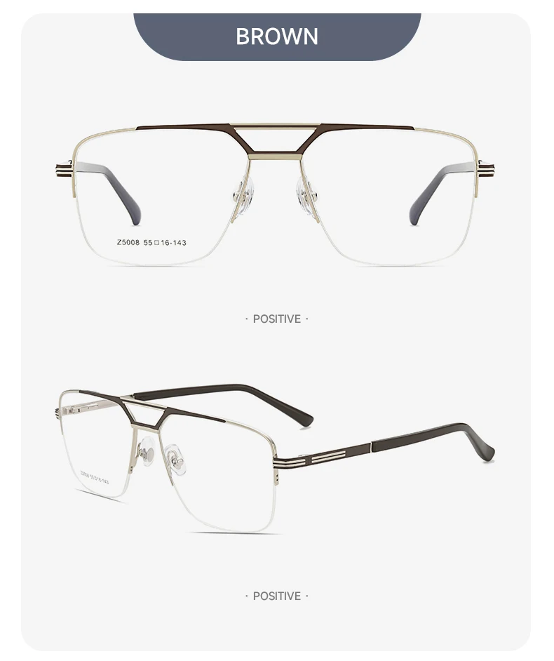 Metal Double Beam Half Frame Glasses Frame Men's Large Frame Fashion