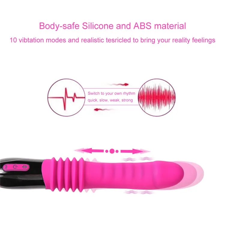 10 Frequency Rechargeable Rechargeable Handheld Rotating Beads Telescopic Dildo Vibrator for G Spot Stimulation