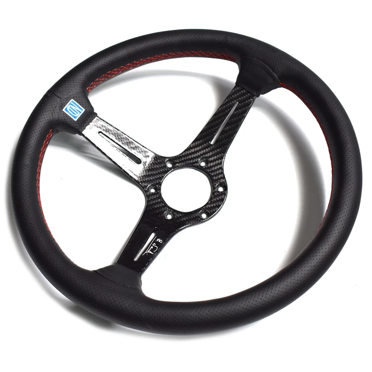 14inch 350mm Carbon Fiber Sport Steering Wheel Universal Deep Leather