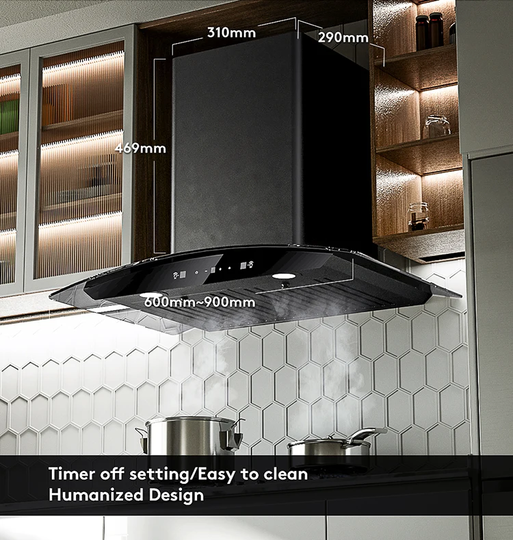 Greentec Chimney Auto Clean Range Hood Stainless Steel Black Wall