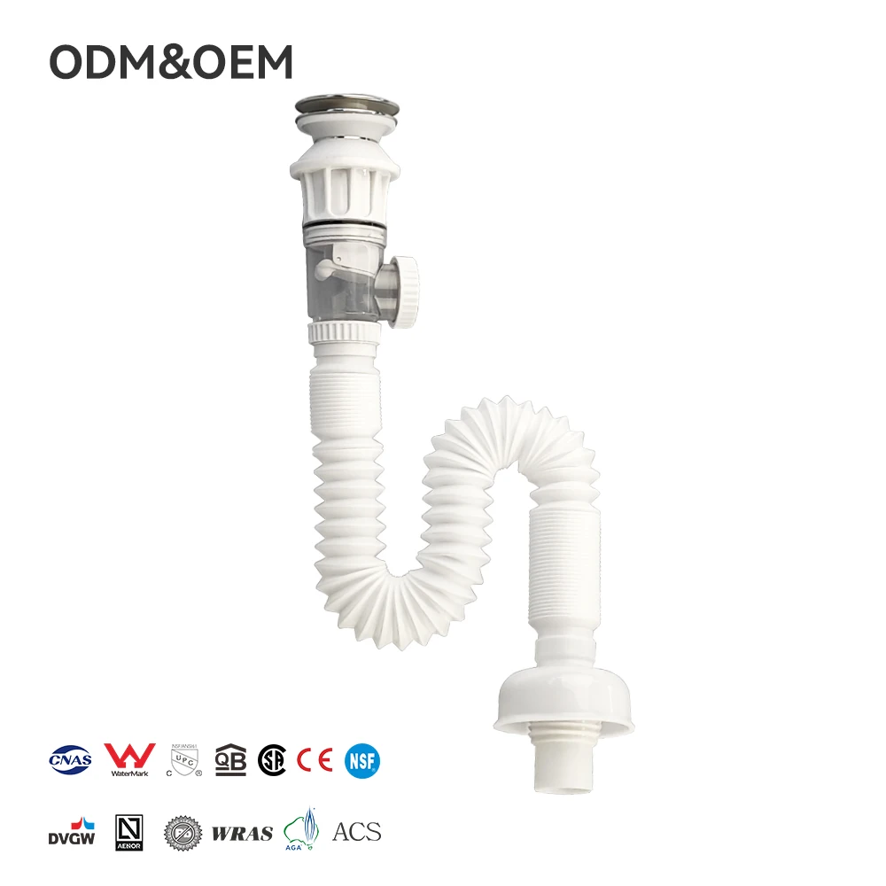 CM1305A-FST White Pop-Up Drain Overflow 10-Year Warranty Bathroom Sink Plug Push Feature Plastic Shower Strainer Contemporary