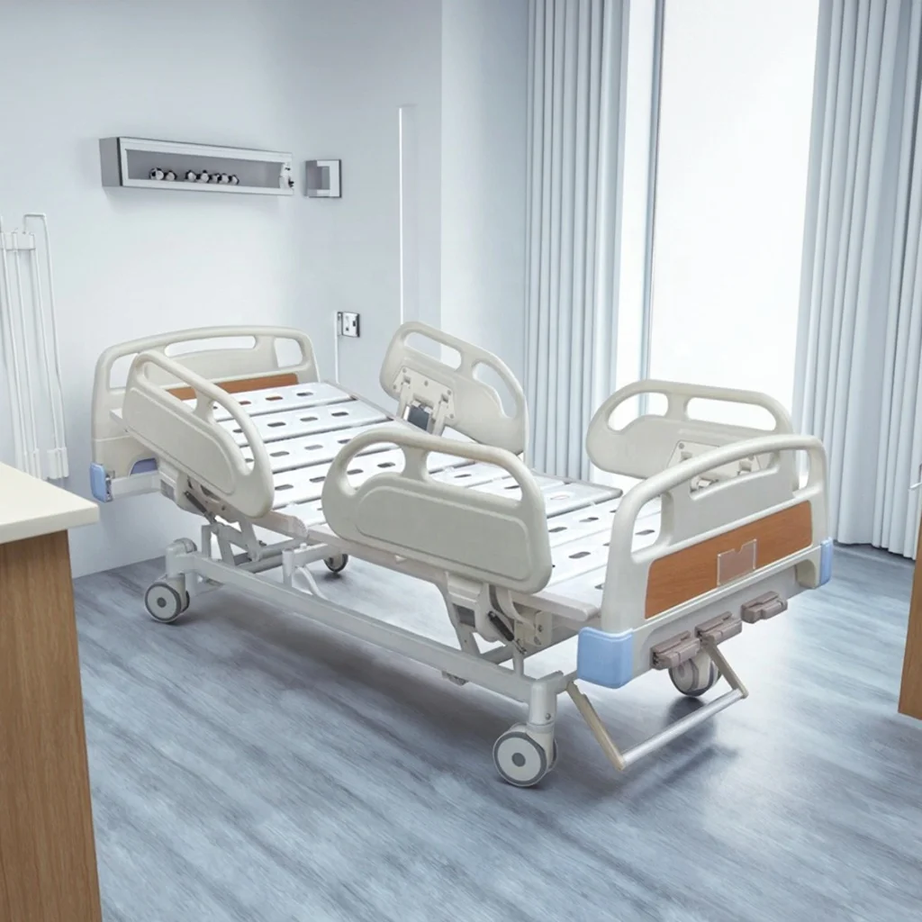 Adjustable Height Foldable Metal Hospital Bed Central Control Casters Hand Crank Infusion Multi-Function Modern Design Hotels 2