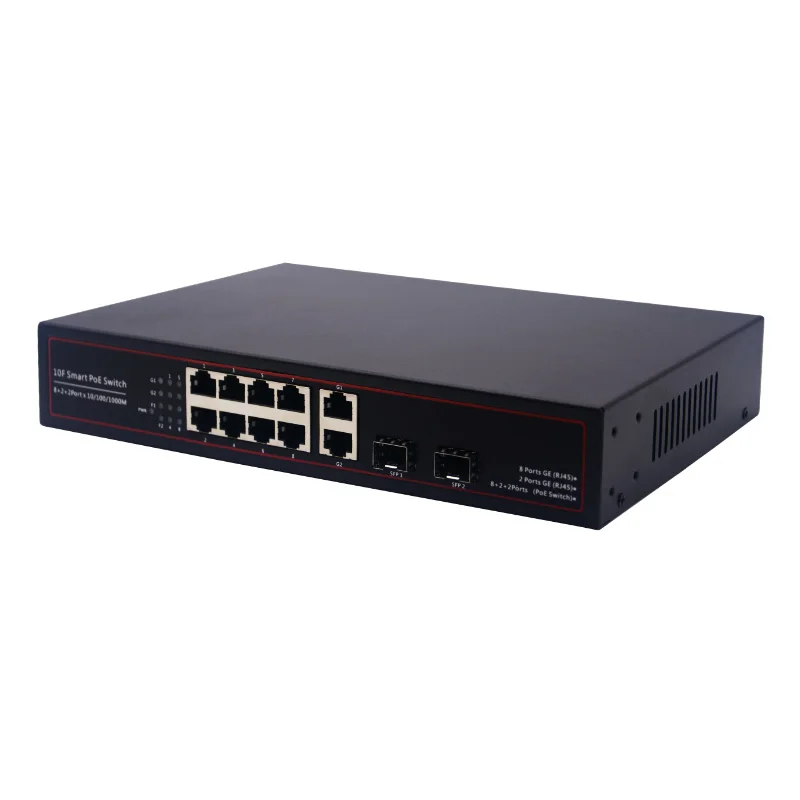 10/100/1000Mbps 8 Port PoE Switch With 2 Gigabit Uplink 2 SFP 48V 96W Power Over Ethernet 10 Ports POE Switch manufacture