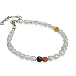 For YB104 Handmade Gold Plated 925 Silver Paperclip Chains AAAA Quality White Freshwater Cultured Pearl Double Bracelet