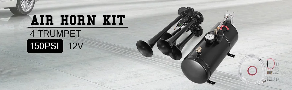OEM Use 4-Trumpet Train Air Horn Kit 150PSI Air System W/12V Air Compressor