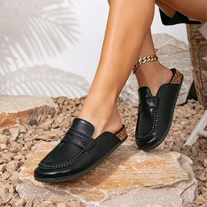 Comfortable and Versatile Women's slippers Office Flat Shoes Women's Pu Leather Half slippers Leather Shoes
