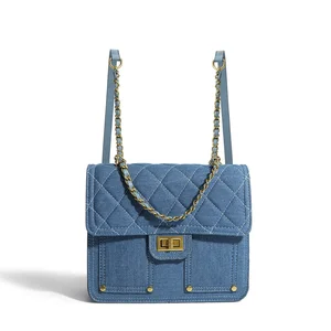 Oem Odm Custom Classic Design Ladies Shoulder Bags Denim Elegant Backpack Fashion Chain Handbags for Women