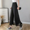 Pantaloni Estivi Neri in Chiffon a Vita Alta Coreani
