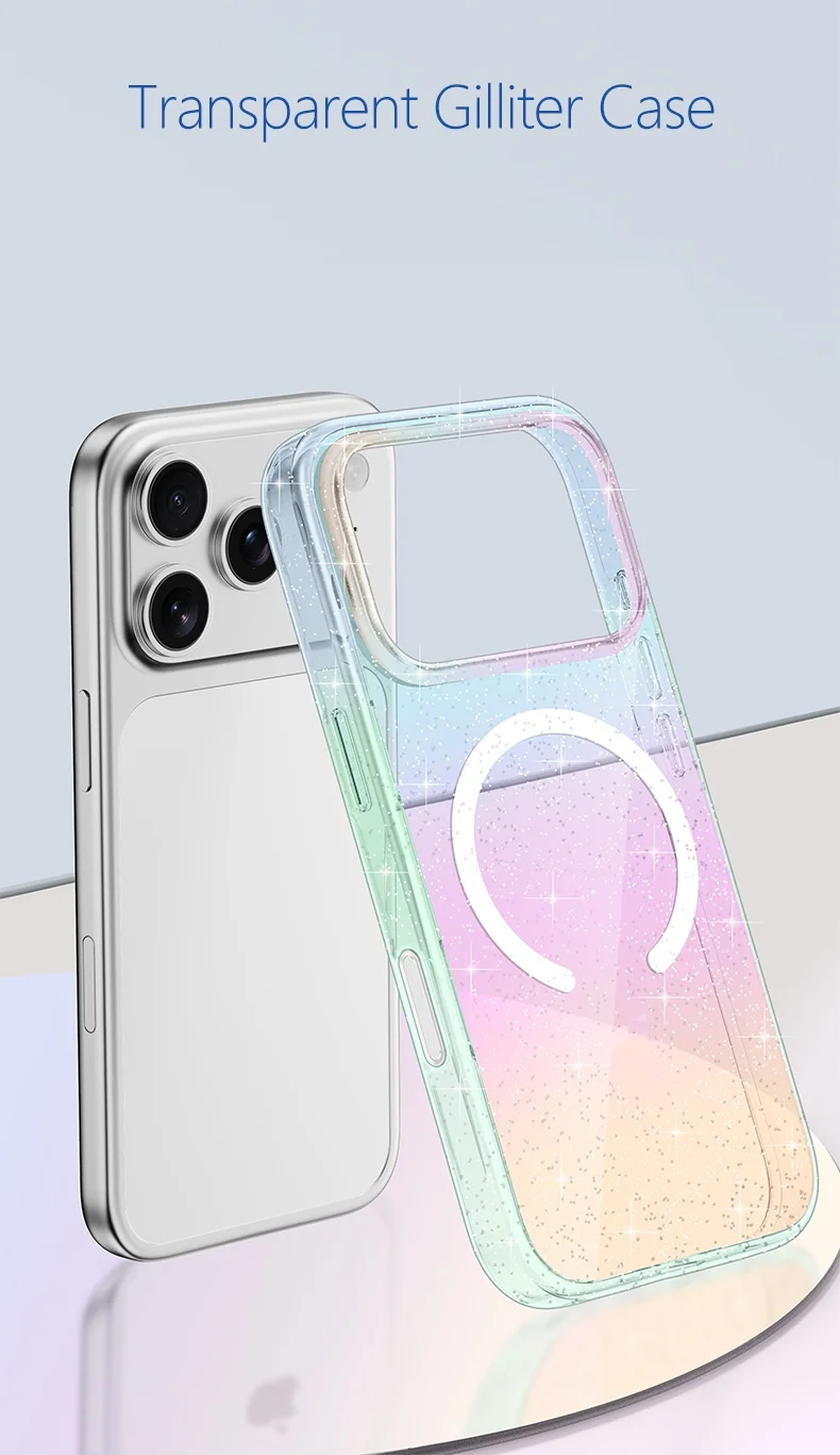 product soft tpupc phone case with anti yellow slim ultra magnetic glitter anti fingerprint texture phone case for iphone 17 pro-11