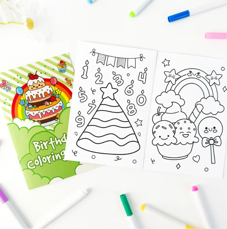 product custom printing service happy birthday personalized coloring book and crayons set educational toys for kids-27