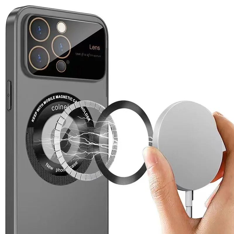 OEM Magnetic PC Slim Cover with Big Window Camera Protector for iPhone 15 14 13 Pro Max Wireless Thin Charging Mobile Phone Case
