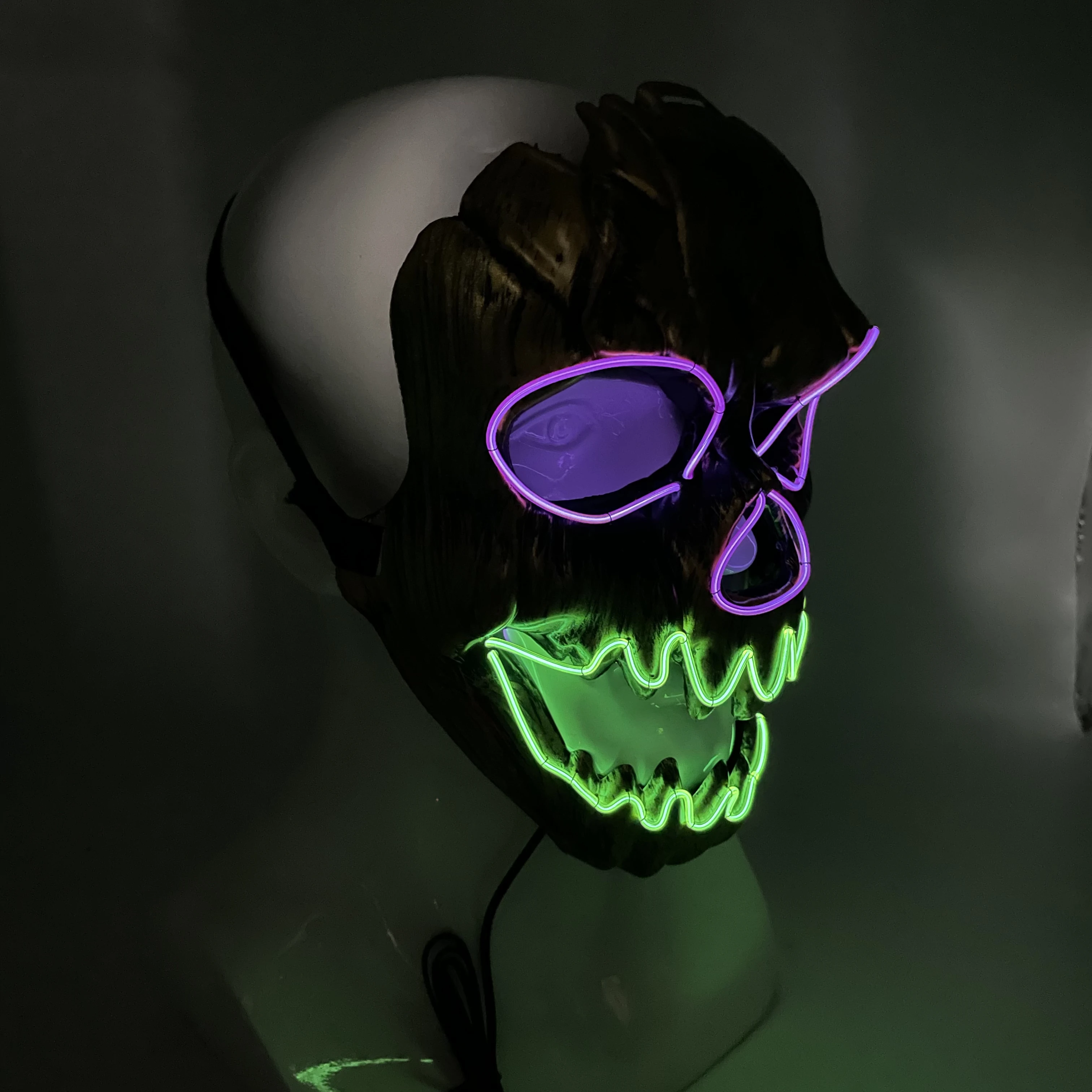 LED PVC Face EL Wire Full-Face Neon Dance Costume for Halloween Festival Rave Comic Con Cosplay Burning Man EDM Other Events