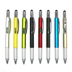 2026 Multifunction 6 in 1 Tool Pen with Ruler Level Two-Head Screwdriver Stylus Ball Pen