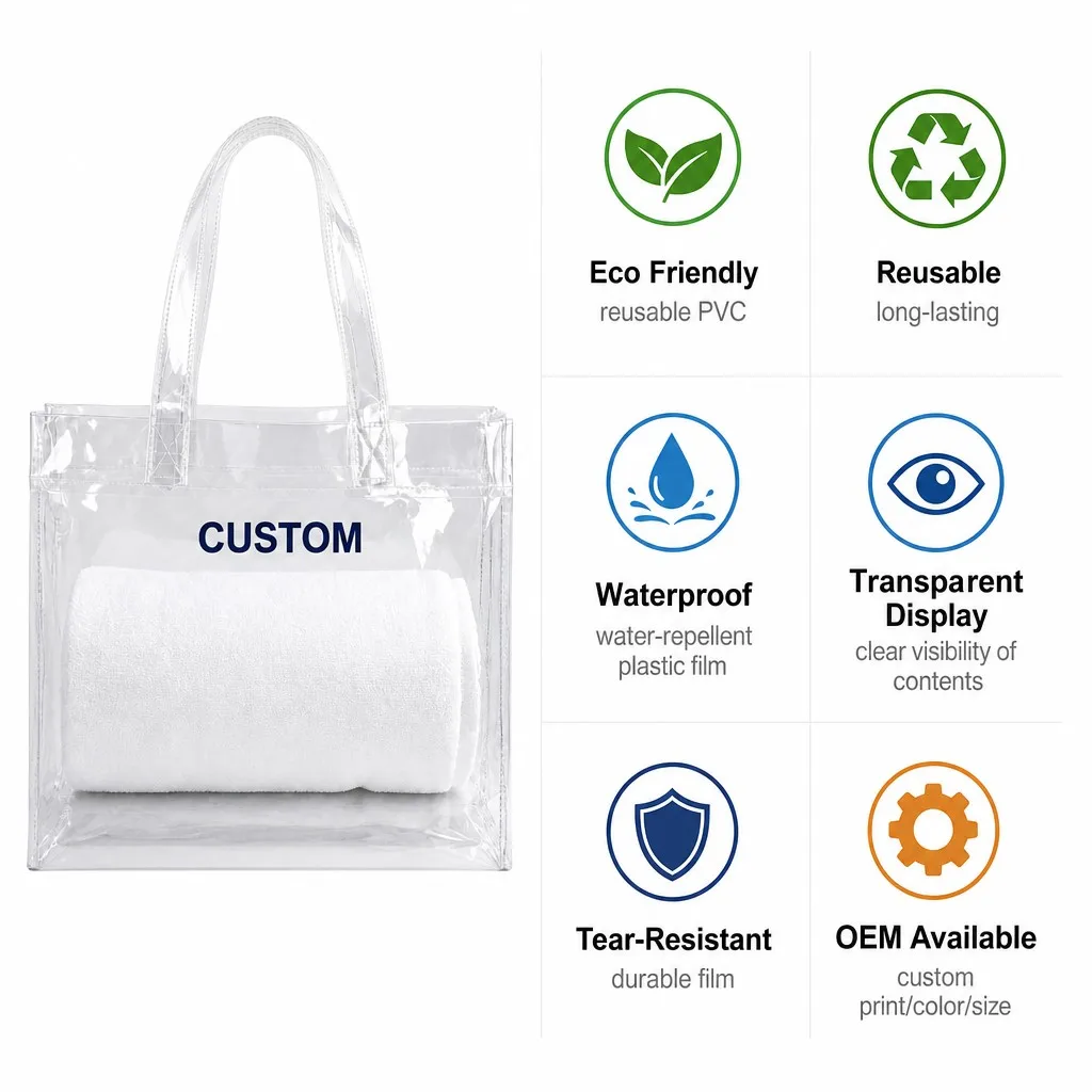 Eco Friendly Handbag clear Transparent Pvc Bags Gift and Promotional with Handle and Button