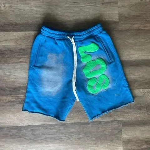 Custom Unisex Raw Hem 3D Puff Print Summer Sweat Shorts 100% Cotton Shorts De Hombre Sun Faded Stone Acid Wash Shorts for Men gallery 2