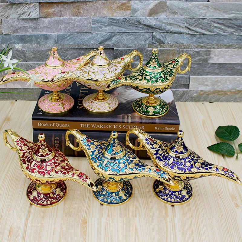 Brass Alladin Genie Lamp Incense Burner - Mid-East Hollow Carving