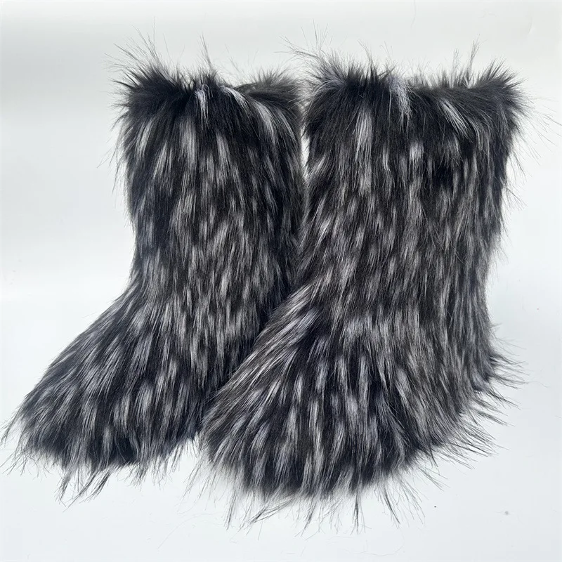 Autumn And Winter Women Fluffy Faux Fox Fur Boots Ladies Plush Warm Snow Boots Multicolored Fashion Winter Short Boots - Image 5